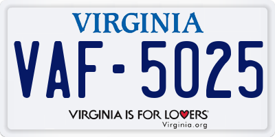 VA license plate VAF5025