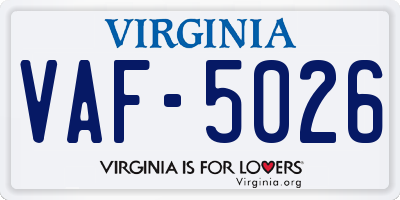 VA license plate VAF5026