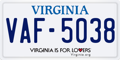 VA license plate VAF5038