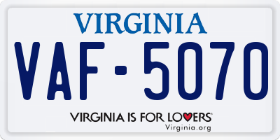 VA license plate VAF5070