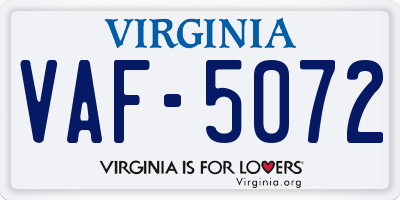 VA license plate VAF5072