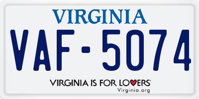 VA license plate VAF5074