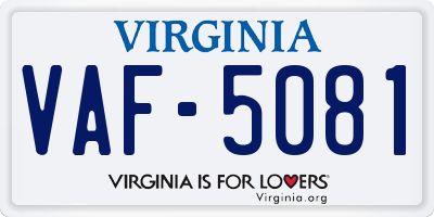 VA license plate VAF5081
