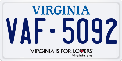 VA license plate VAF5092
