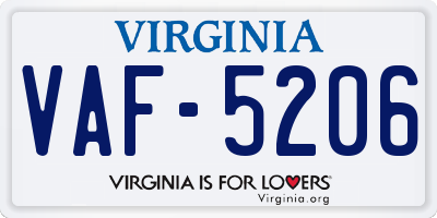 VA license plate VAF5206
