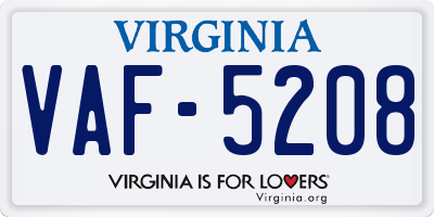 VA license plate VAF5208
