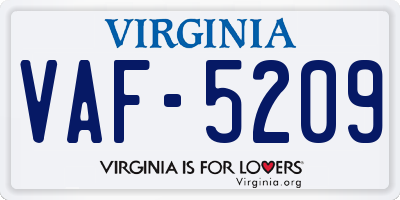 VA license plate VAF5209