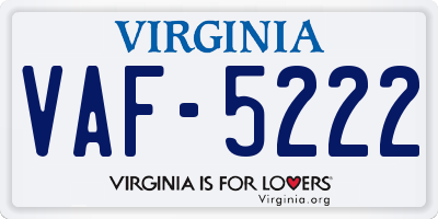 VA license plate VAF5222