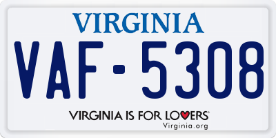 VA license plate VAF5308