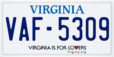 VA license plate VAF5309