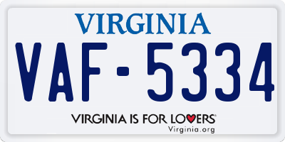 VA license plate VAF5334