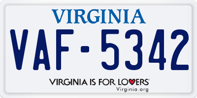 VA license plate VAF5342