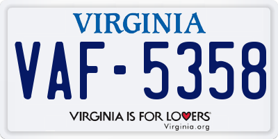 VA license plate VAF5358