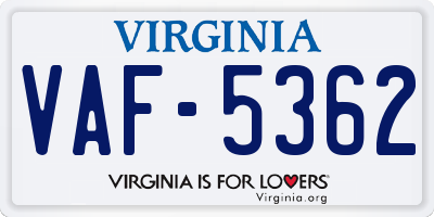 VA license plate VAF5362