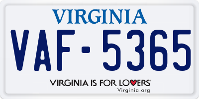 VA license plate VAF5365