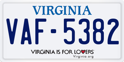 VA license plate VAF5382