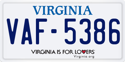 VA license plate VAF5386
