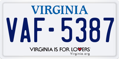 VA license plate VAF5387