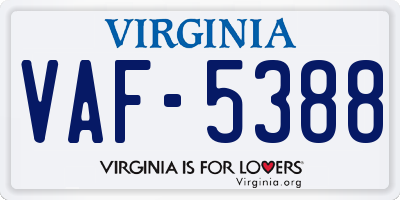 VA license plate VAF5388