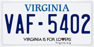 VA license plate VAF5402