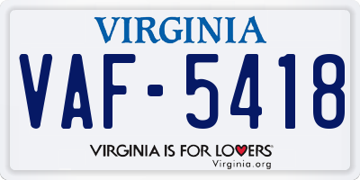 VA license plate VAF5418
