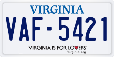 VA license plate VAF5421