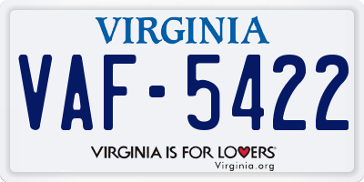 VA license plate VAF5422