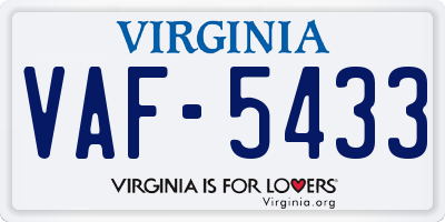 VA license plate VAF5433