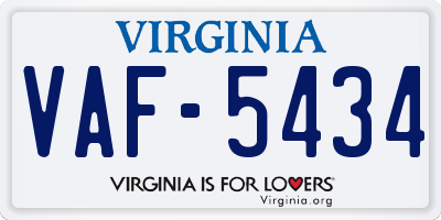 VA license plate VAF5434