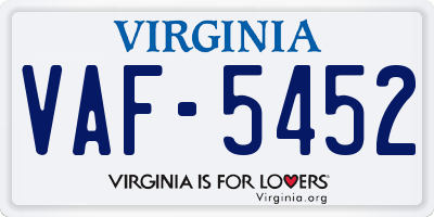 VA license plate VAF5452