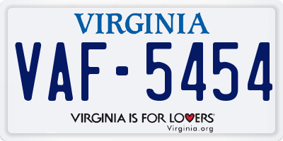 VA license plate VAF5454