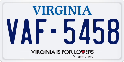 VA license plate VAF5458
