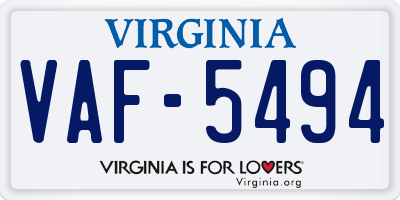VA license plate VAF5494