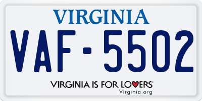 VA license plate VAF5502