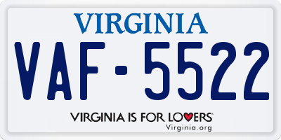 VA license plate VAF5522