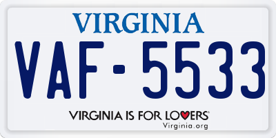 VA license plate VAF5533
