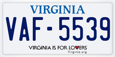 VA license plate VAF5539