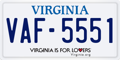 VA license plate VAF5551
