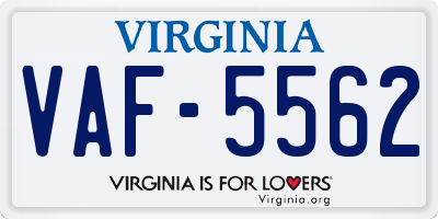 VA license plate VAF5562