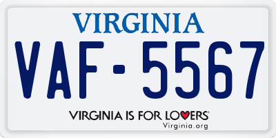 VA license plate VAF5567