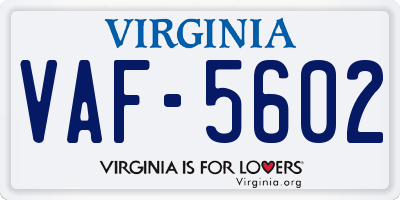 VA license plate VAF5602
