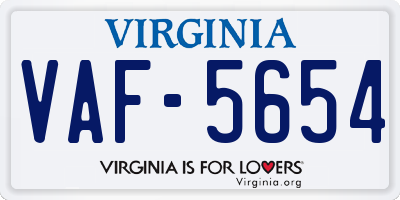 VA license plate VAF5654