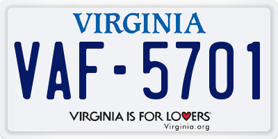 VA license plate VAF5701