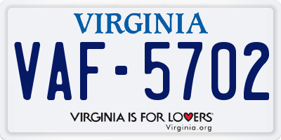 VA license plate VAF5702