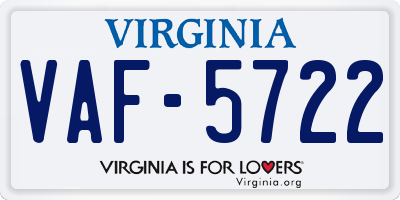 VA license plate VAF5722