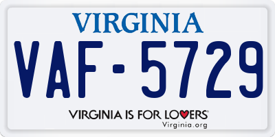 VA license plate VAF5729