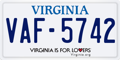 VA license plate VAF5742