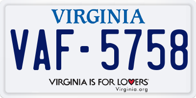 VA license plate VAF5758
