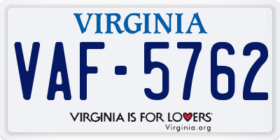 VA license plate VAF5762