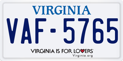 VA license plate VAF5765